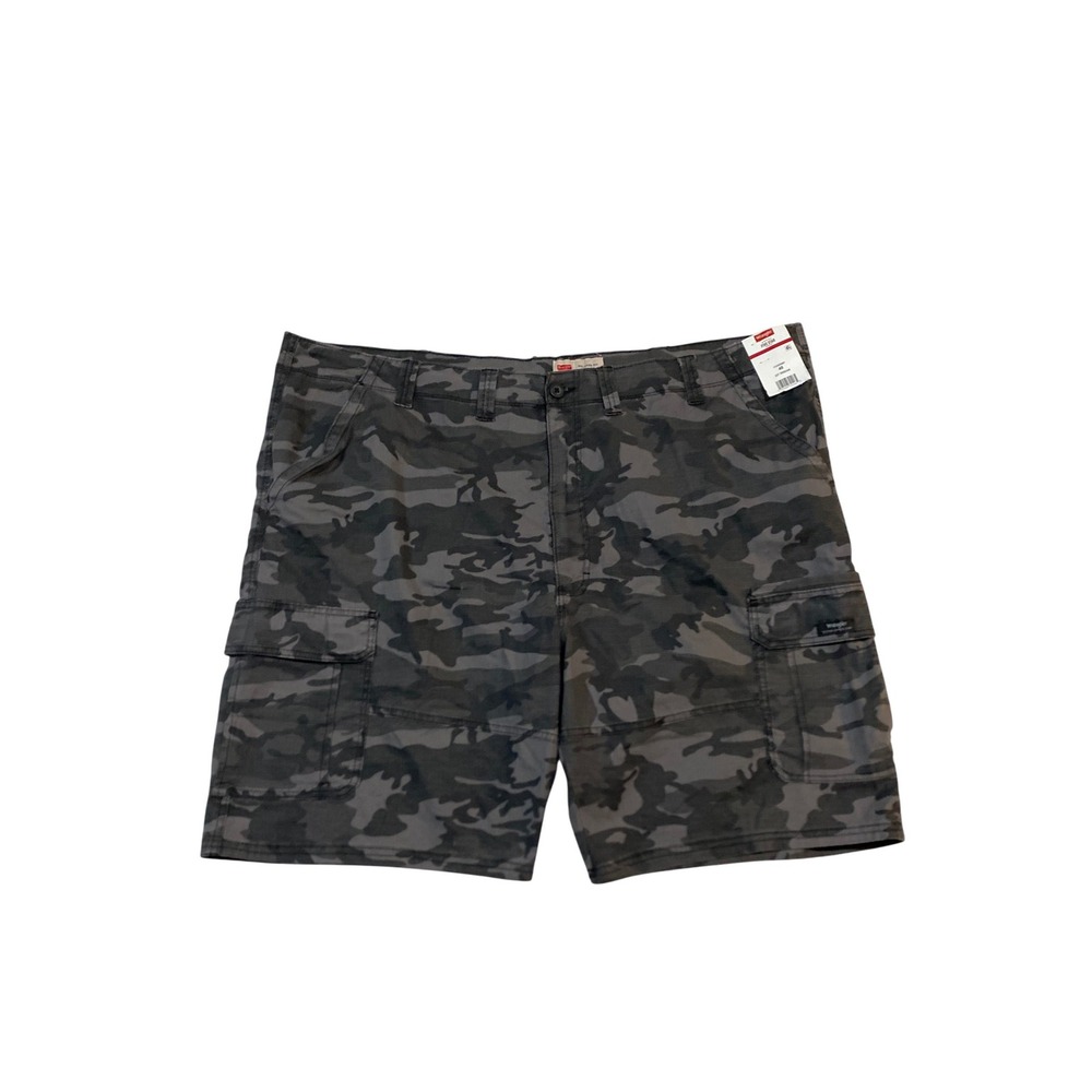 Wrangler Mensβ Five Star Relaxed Fit Cargo Shorts 48 Gray Black Camo Ripstop NEW